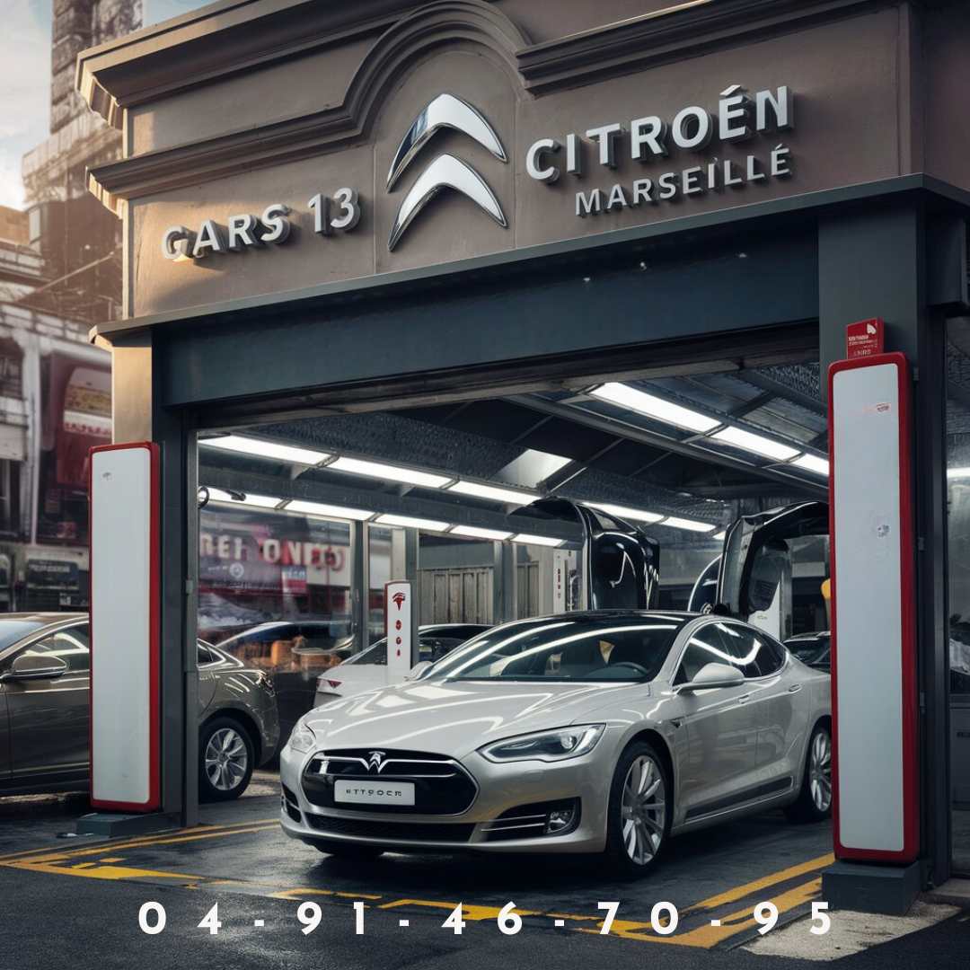 Un technicien de Cars 13 Garage Citroën utilisant des outils spécifiques pour diagnostiquer une Tesla, illustrant le travail de mécaniciens spécialisés en voitures électriques et l'utilisation de pièces détachées pour Tesla d'origine pour assurer des réparations de qualité.